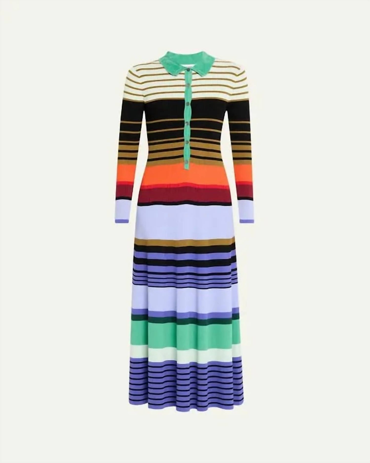 Christopher John Rogers - Striped Ribbed Long Sleeve Maxi Polo Dress