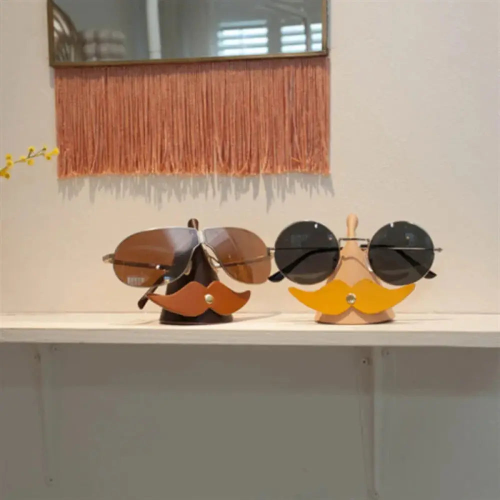 Handmade Mustache Leather Eyeglasses Holder Stand