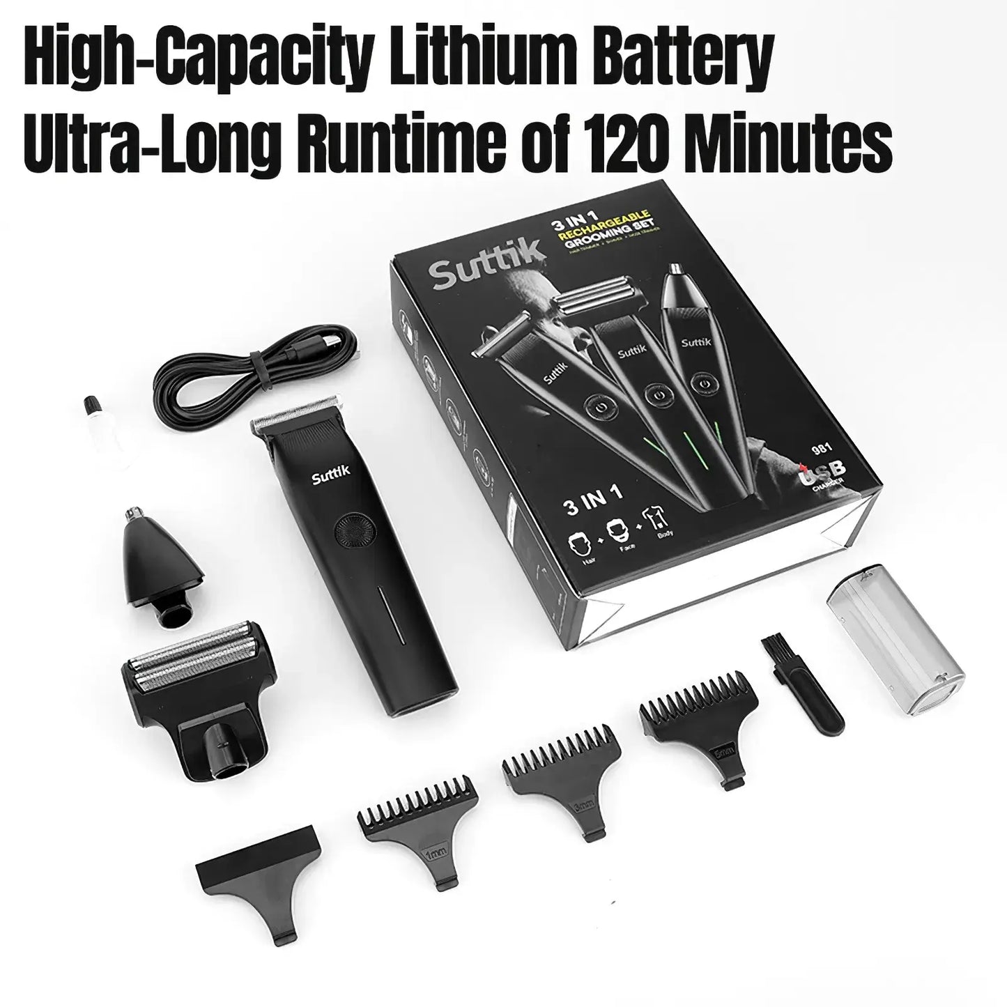 Beard Trimmer 3 in 1 Mens Hair Clipper Grooming Kit