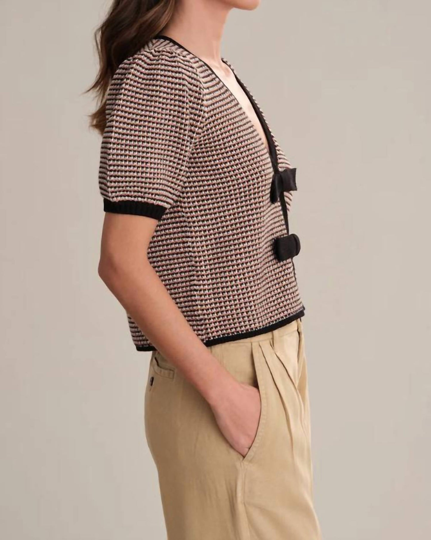 525 America - Elaine Puff Sleeve Tie Front Cardigan