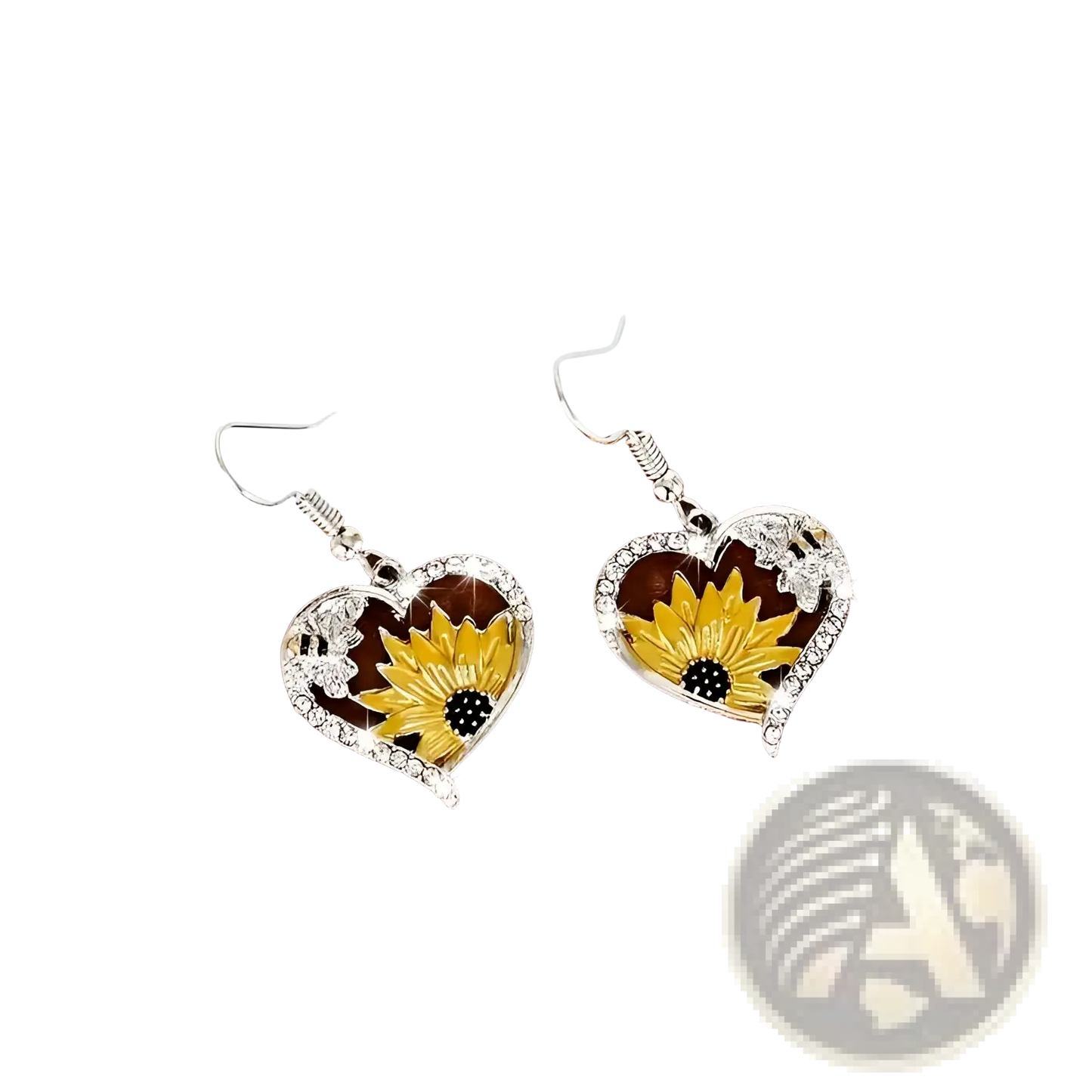 Bee and Sunflower Heart Rhinestone Silver Earrings