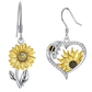 Bee and Sunflower Heart Rhinestone Silver Earrings