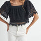 Mable - Square Neck Crochet Lace Top With Double Bow Tie