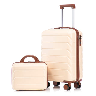 2 Pc Set- Spinner Wheel Luggage, with Combination Lock and Cosmetic Case (Beige)