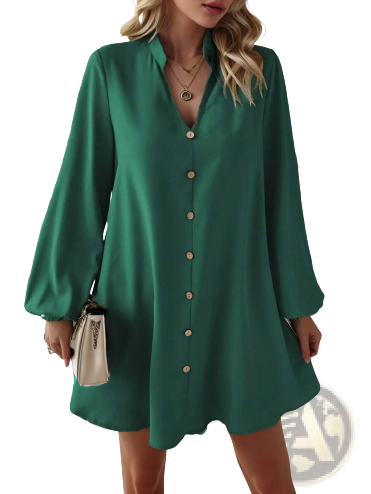 Bell Sleeve Button Down Midi Dress