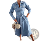 Belted Light Blue Denim Midi Shirt Dress