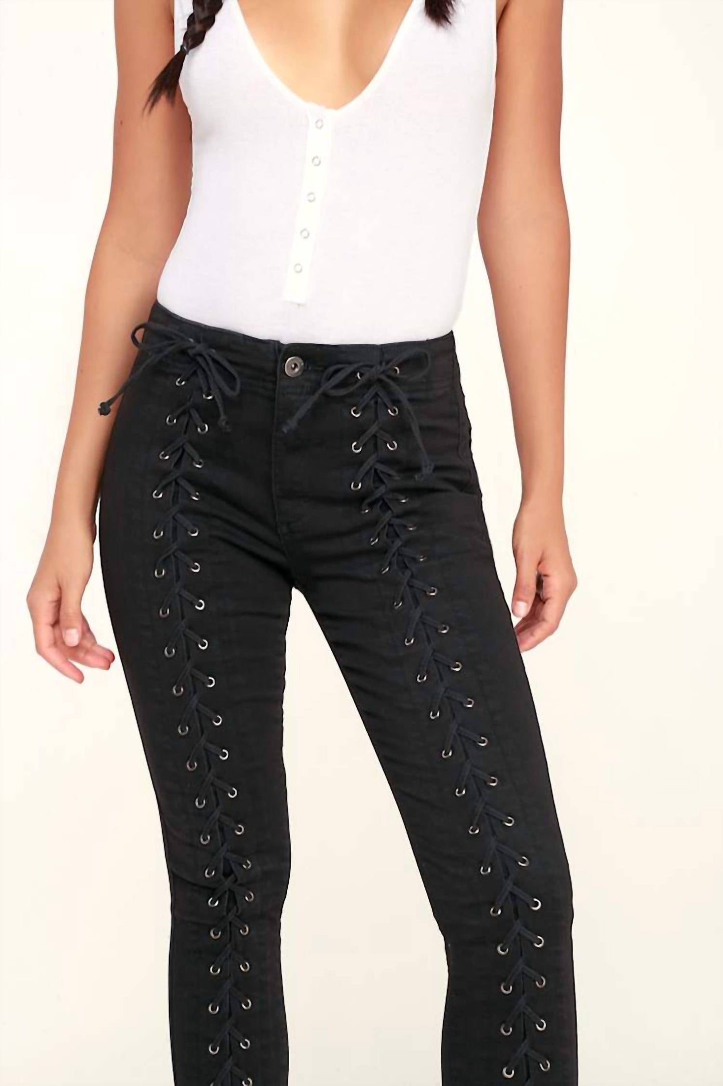Pistola - Lace-up High Rise Skinny Jeans