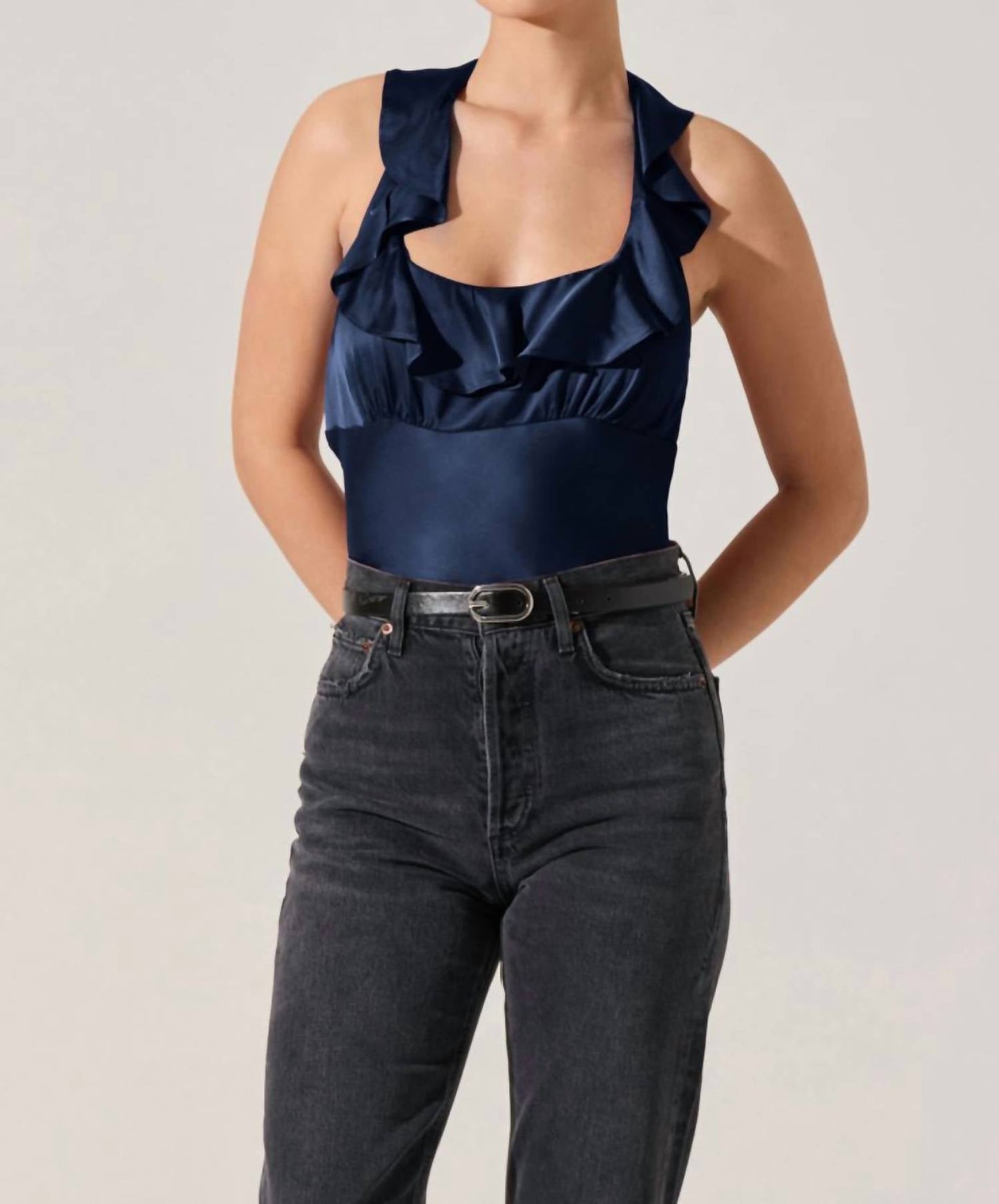 Astr - Morrigan Satin Ruffle Halter Top