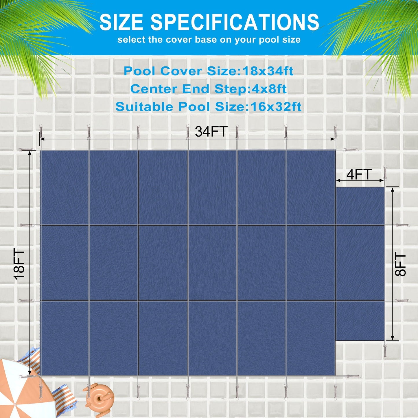 16 x 32 Ft High Strength Pool Safety Cover for Inground Pools