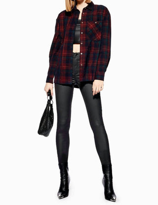 Topshop - Camisa xadrez de veludo cotelê
