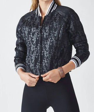 Fabletics - Jaqueta bomber esportiva esportiva com estampa floral e costas em malha