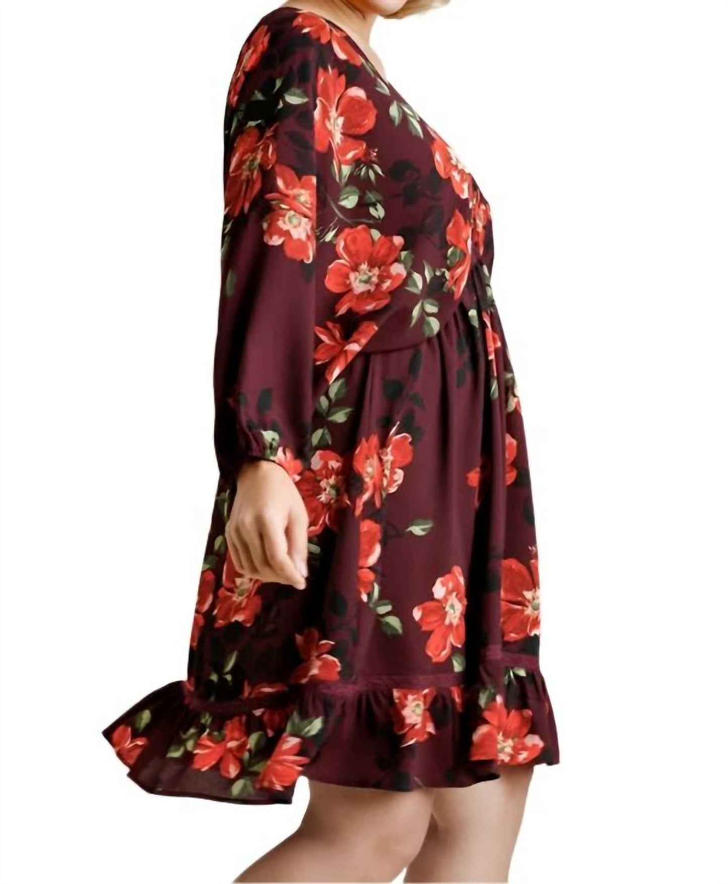 Umgee - Floral Print Balloon Sleeve Dress