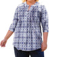 On The Plus Side - Printed Pleated 3/4 Sleeve Mandarin Collar Tunic Top
