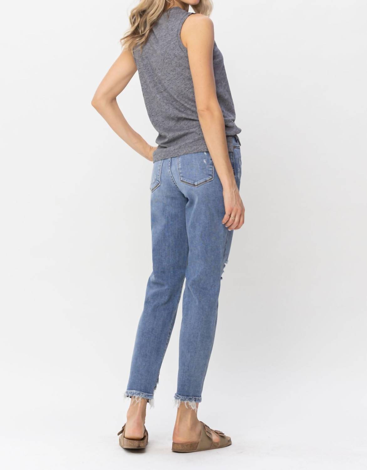 Judy Blue - High Waist Button Fly Destroyed Boyfriend Denim Jeans