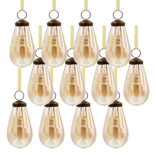 Set of 12 Gold Glass Teardrop Christmas Ornaments – Elegant Holiday Décor