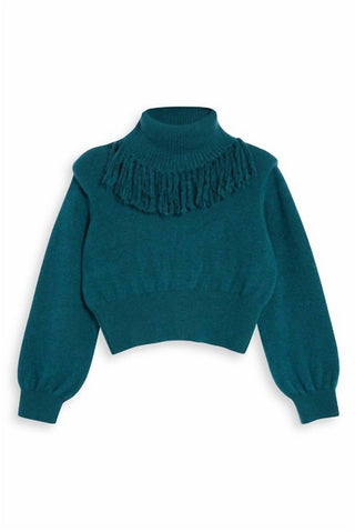 Topshop - Suéter curto de gola alta com franjas Rock It