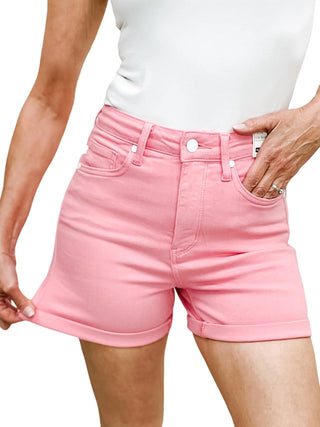 Judy Blue - Shorts tingidos com controle de barriga de cintura alta