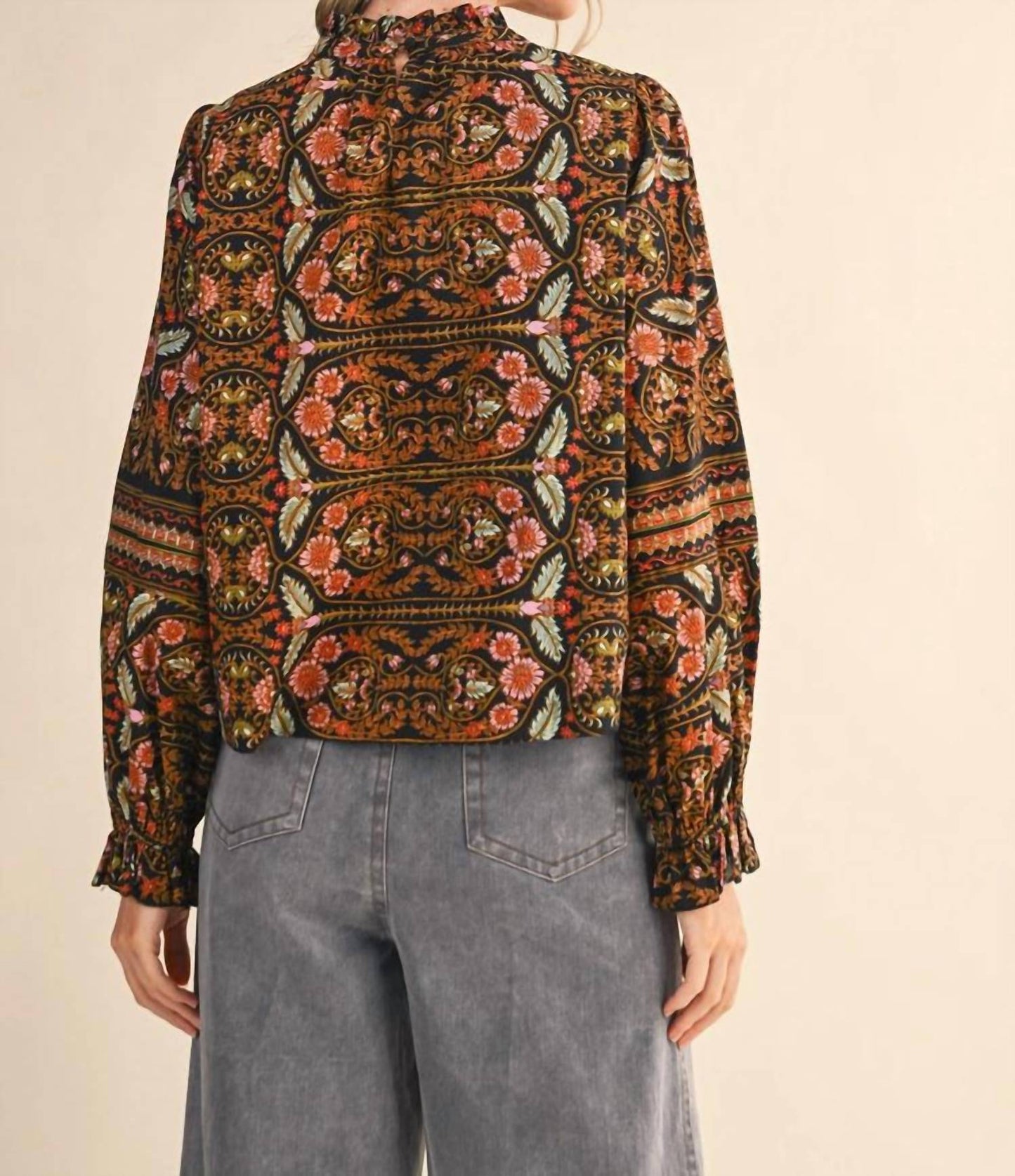 &Merci - Ruffle Collar Floral Botanical Blouse