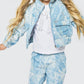 Baby Sara - Girls Metallic Printed Denim Bomber Jacket