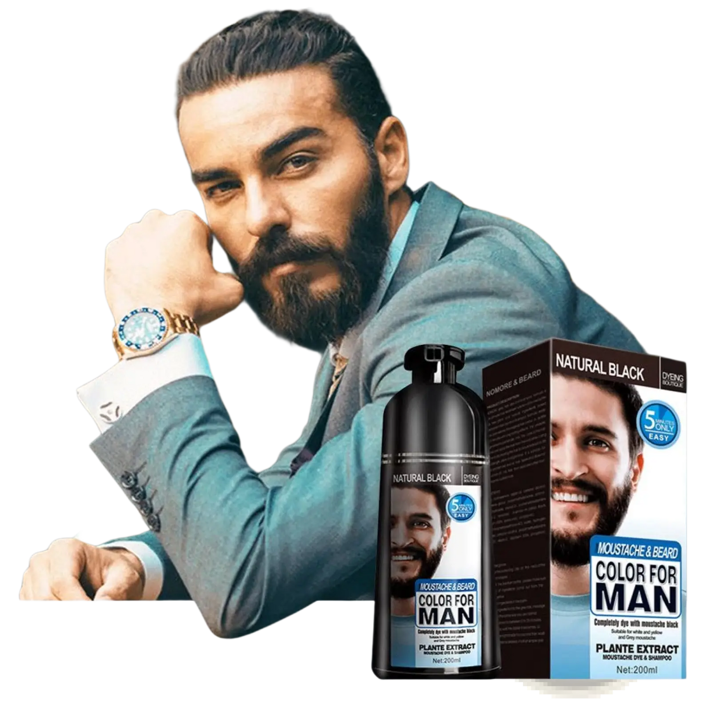 Black Beard Dye Shampoo Natural Permanent Hair Color 200ml