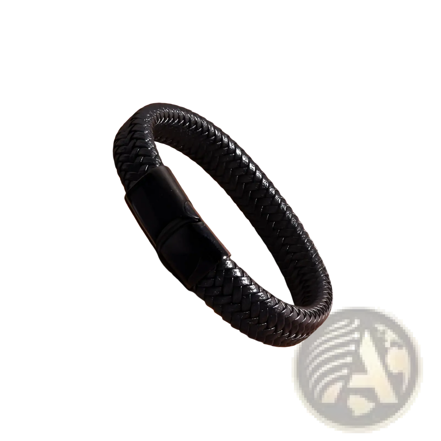 Black Braided Leather Bracelet with Magnetic Clasp