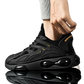 Black Breathable Mesh Sneakers with Gold Accents
