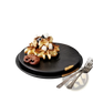 Black Ceramic Plate with Gold and Wood Rim Accents