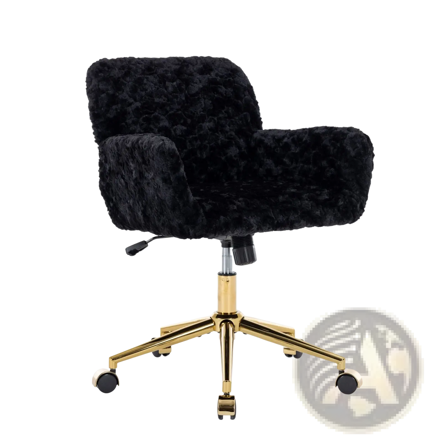 Black Faux Fur Office Chair with Gold Base
