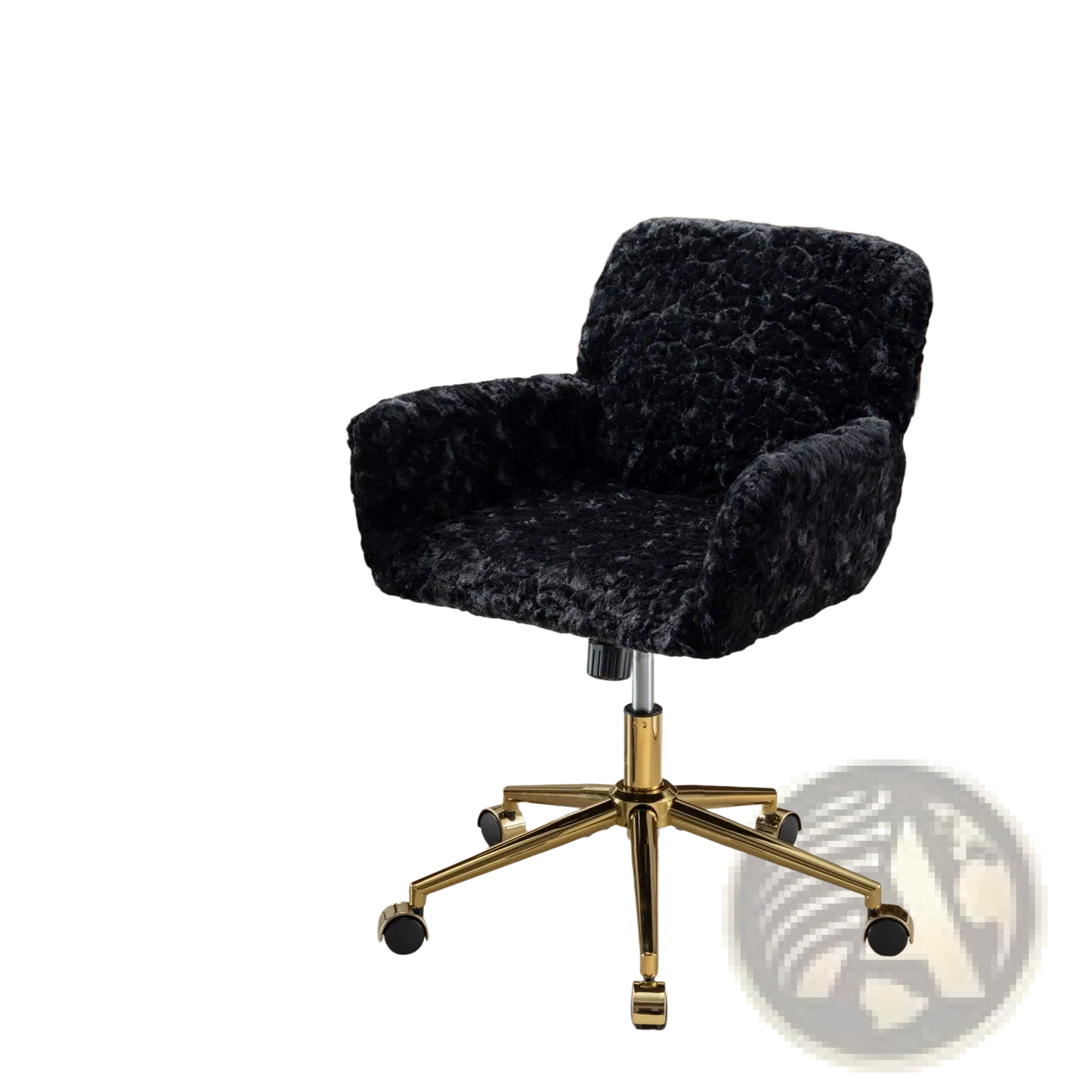 Black Faux Fur Office Chair with Gold Base