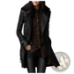 Black Faux Leather Double Breasted Trench Coat with Belt
