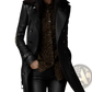 Black Faux Leather Double Breasted Trench Coat with Belt