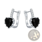 Black Heart Zircon Sterling Silver Huggie Earrings