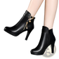 Black Leather Ankle Boots with Gold Buckle Heel