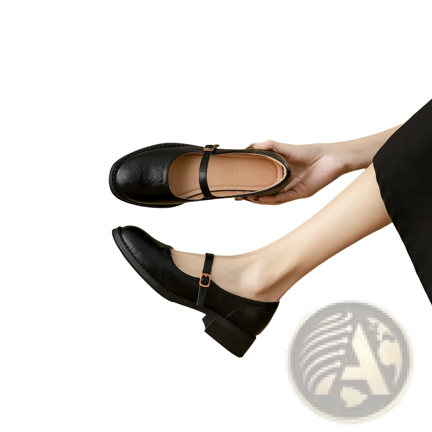 Black Leather Mary Jane Shoes with Block Heel