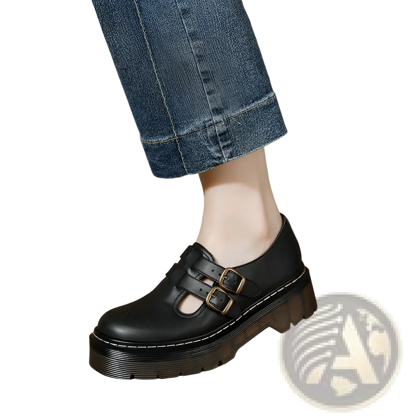 Black Leather Platform Brogue Mary Jane Shoes