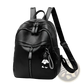 Black Leather School Backpack with Bear Charm
