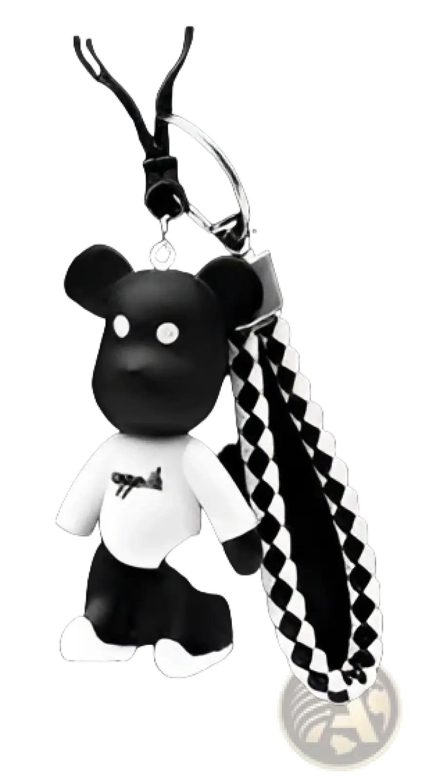 Black Leather School Backpack with Bear Charm
