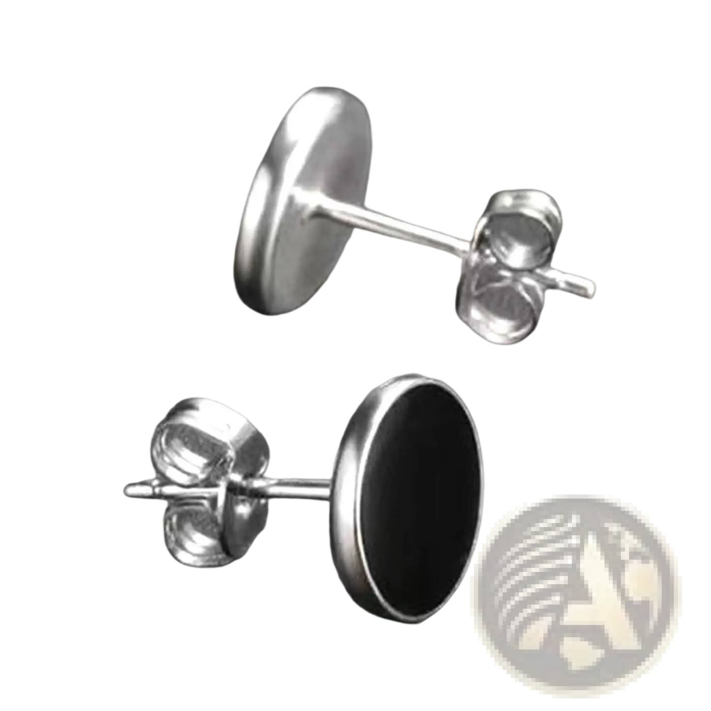 Black Onyx Oval Stud Earrings in Silver Stainless Steel