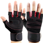 Black and Red Mesh Weightlifting Gloves with Wrist Straps