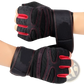 Black and Red Mesh Weightlifting Gloves with Wrist Straps