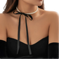 Black Satin and Pearl Ribbon Choker Bow Jewelry Set