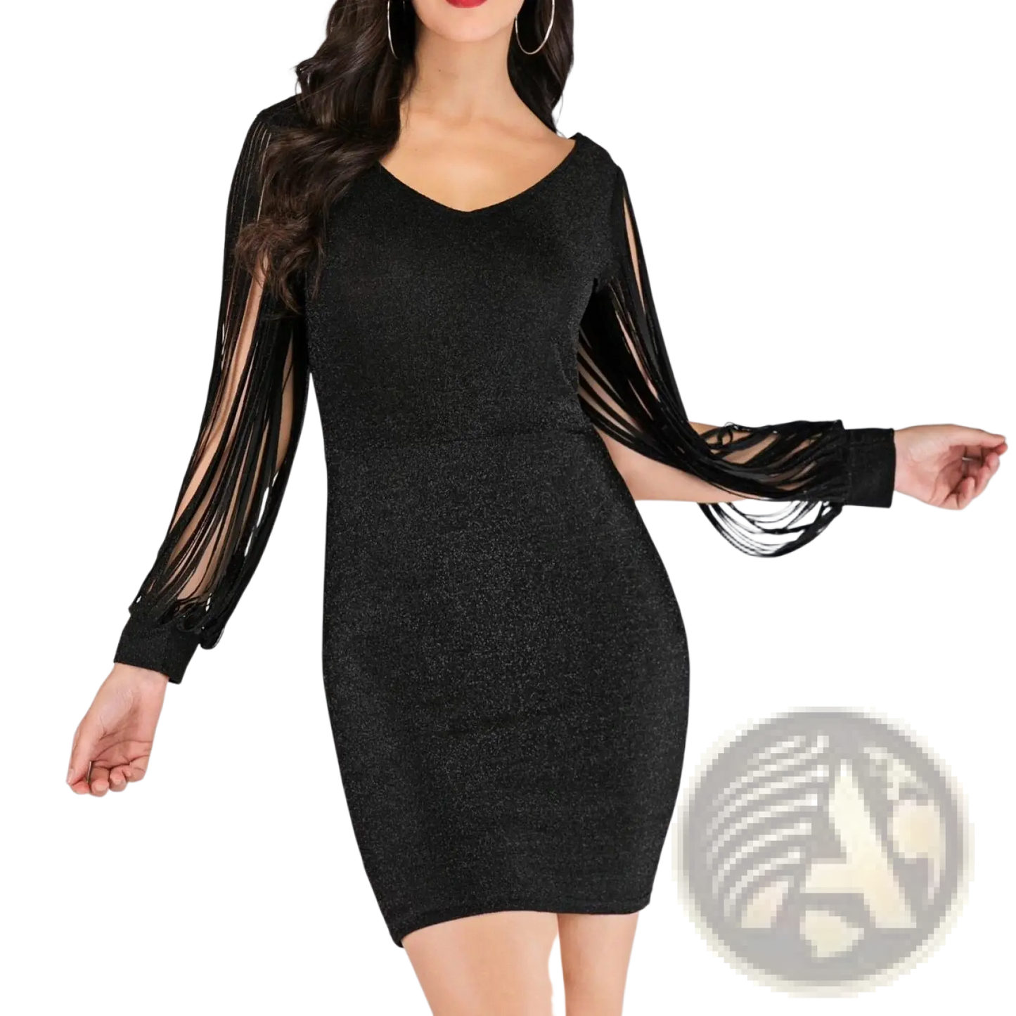 Black Sequin Tassel Sleeve Mini Dress