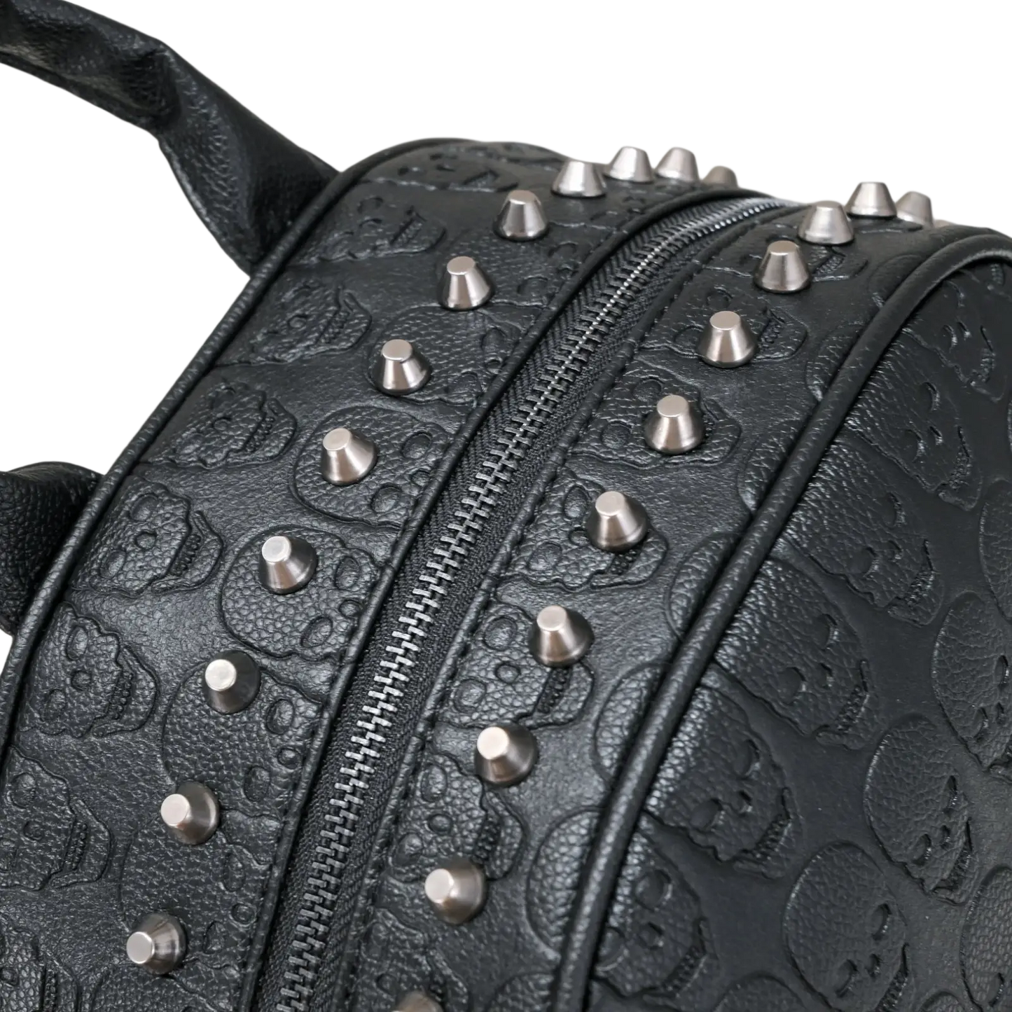 Black Studded Skull Leather Commute Backpack
