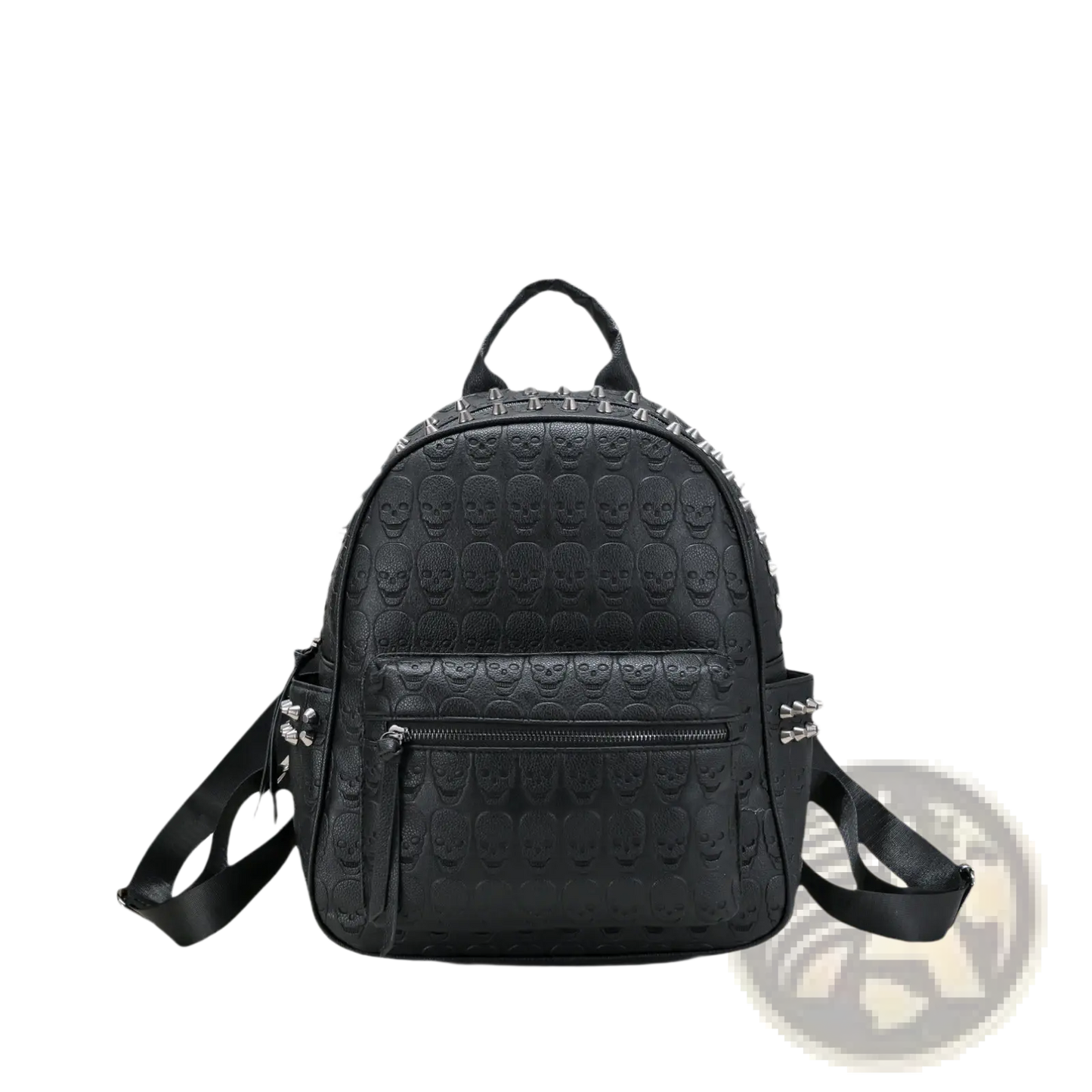 Black Studded Skull Leather Commute Backpack