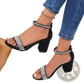 Black Suede Rhinestone Block Heel Sandals