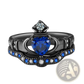 Black Titanium Blue Heart Sapphire Claddagh Wedding Ring Set
