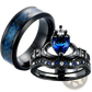 Black Titanium Blue Heart Sapphire Claddagh Wedding Ring Set