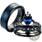 Black Titanium Blue Heart Sapphire Claddagh Wedding Ring Set
