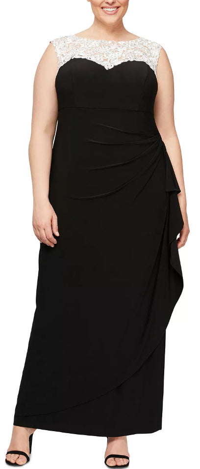 Vestido de festa feminino Alex Evenings plus size com babados e babados, preto, tamanho 22W