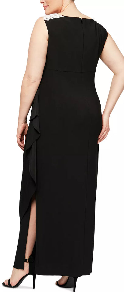 Vestido de festa feminino Alex Evenings plus size com babados e babados, preto, tamanho 22W